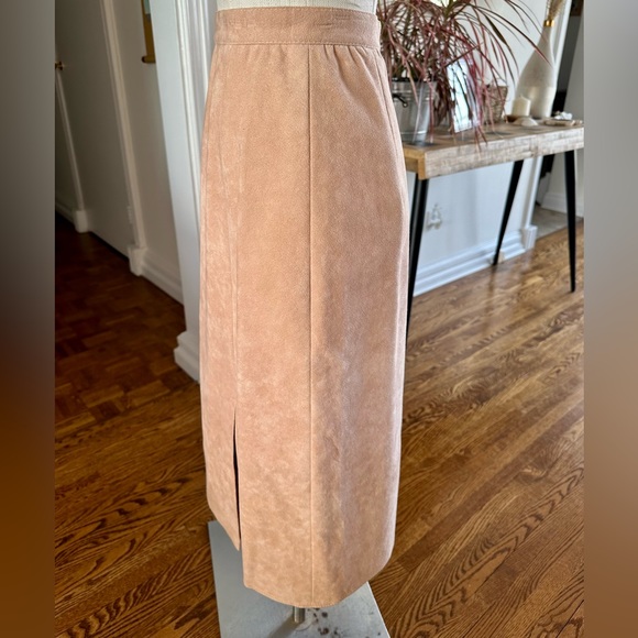 Vintage faux suede pale pink suit skirt set size 6 - Picture 5 of 16
